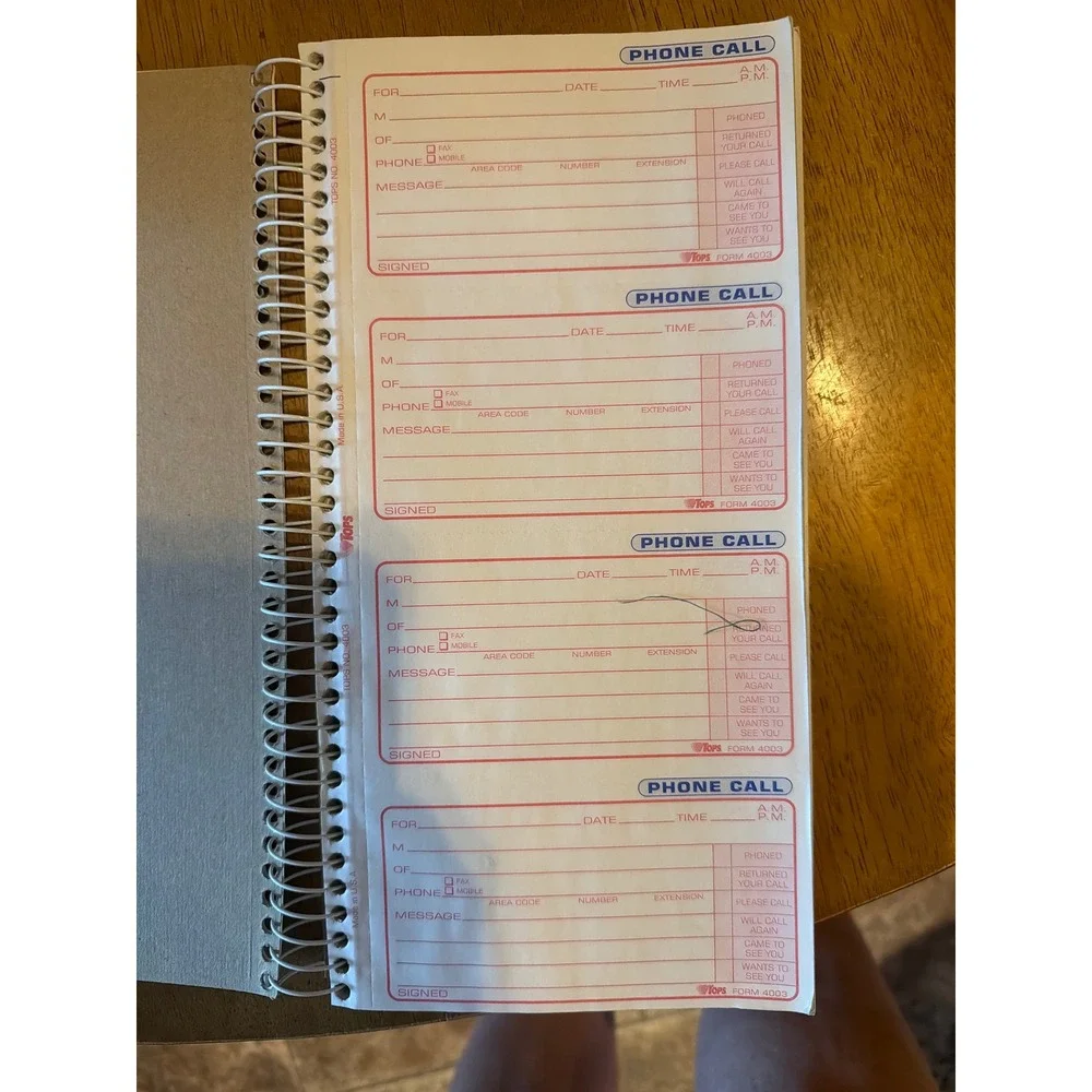 Tops 4003 Phone Message Book 400 Duplicate Sets Carbonless Spiral Bound USA